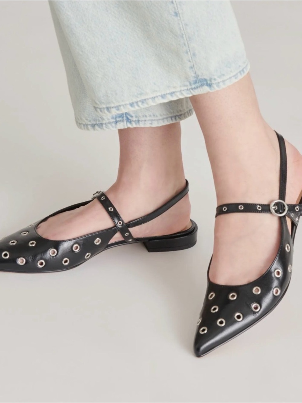 Dolce Vita Black Pointed Slingback Flats with Silver Grommets size 10